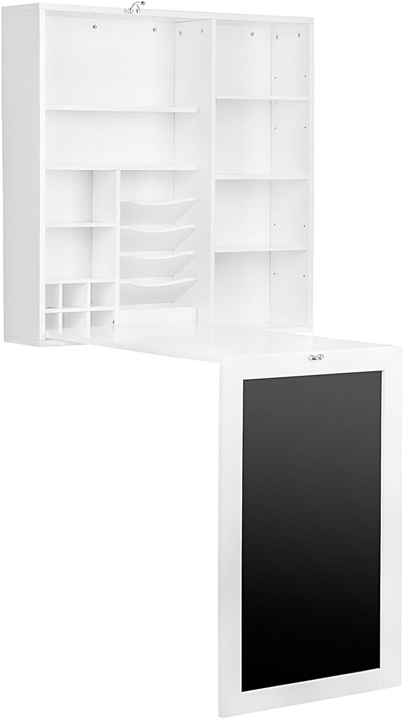 White Fold-Out Convertible Desk with Storage Cabinet and Shelves G8063