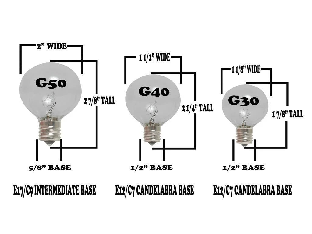 25' Clear Incandescent G50 Globe String Lights, Black Wire, 25 Sockets B702