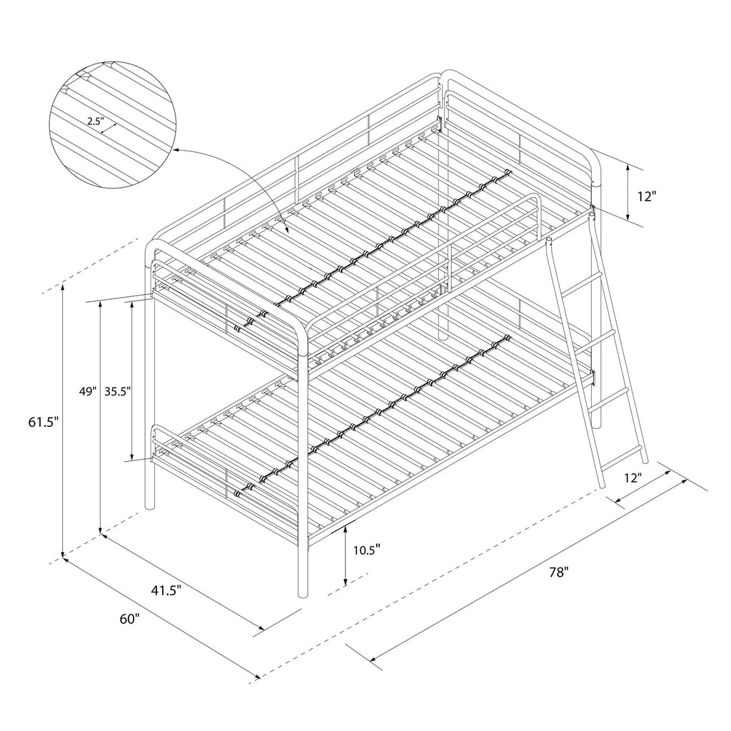 Twin over Twin Metal Bunk Bed with Ladder S6591