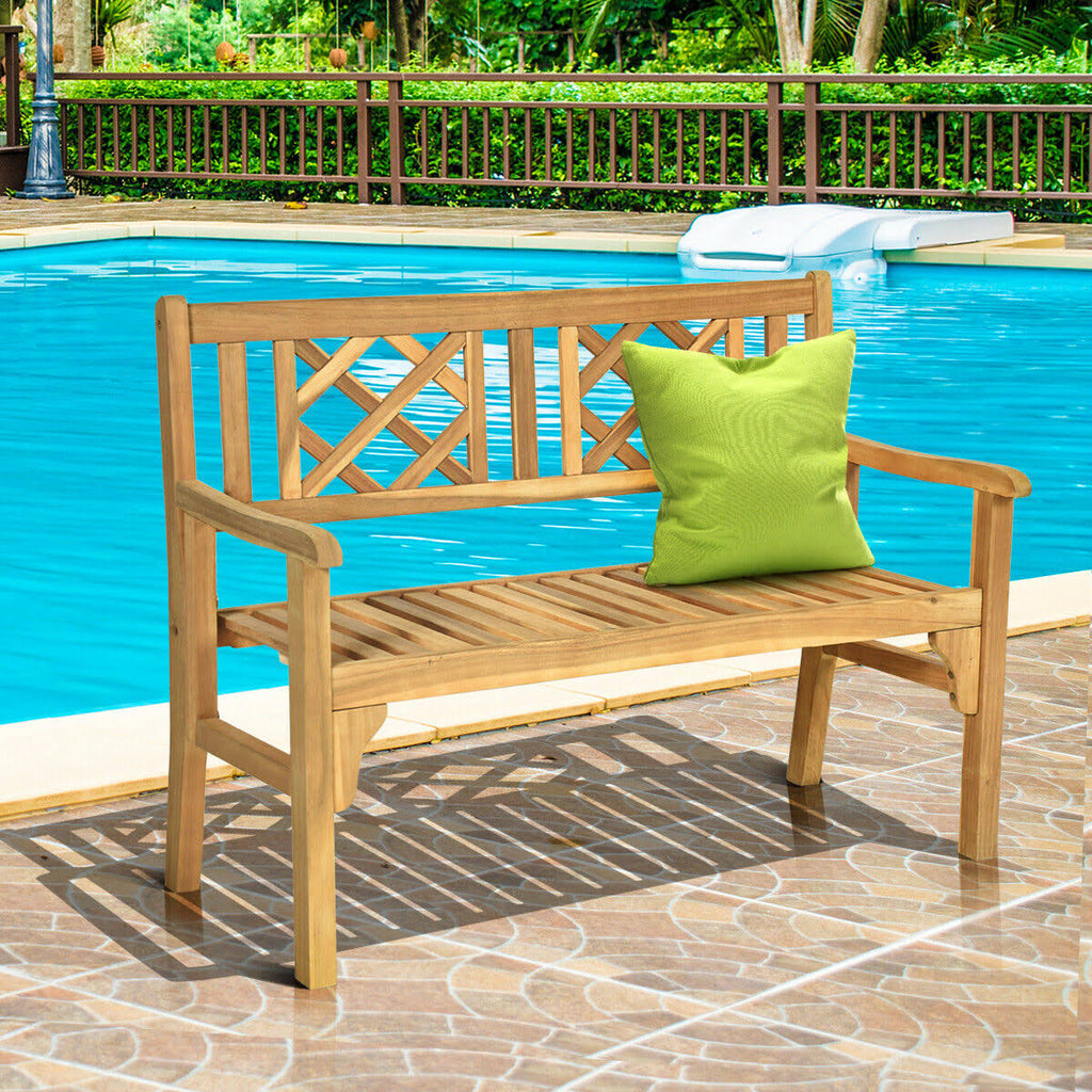 Patio Foldable Bench with Curved Backrest and Armrest K210