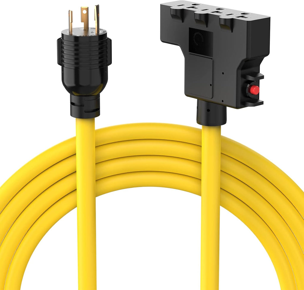 NEMA L14-30P to Four 5-20R 30A 125/250 Volt 7000 Watts 4 Prong 10 Gauge Flat Generator Cable with Protector Breaker Pack of 2 Z4452
