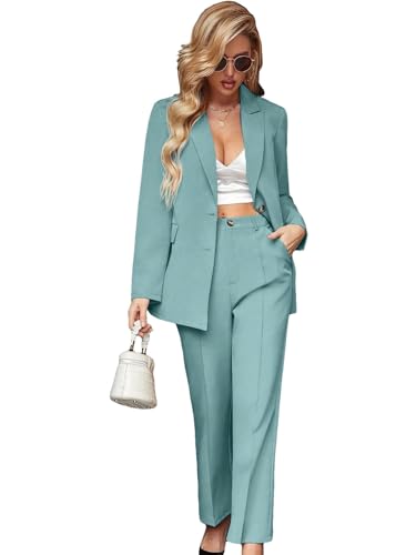 2 Piece Blazer Set Button Front Long Sleeve Blazer and Pants Solid Suits Set L8080