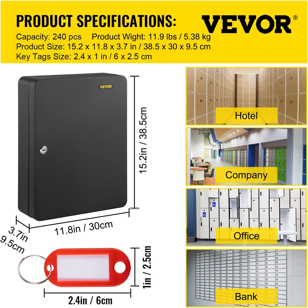 Black Wall Mounted Steel Key Cabinet (240 Positions) X60638