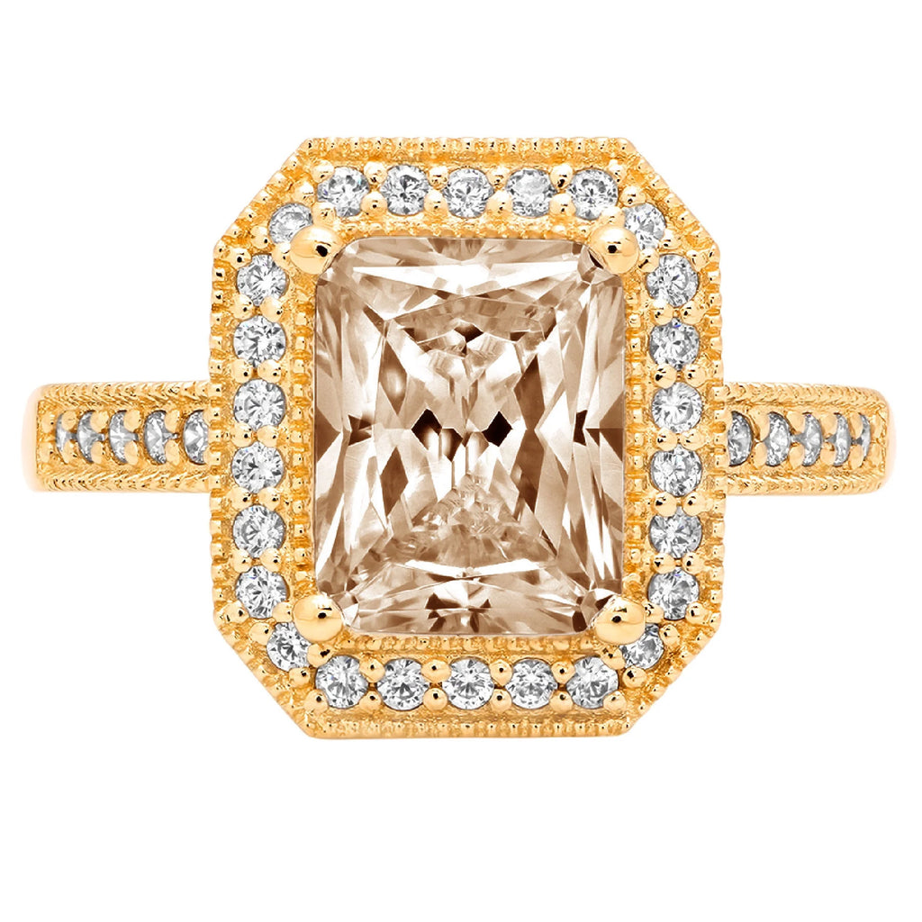 Champagne Simulated Diamond Halo Ring K408592