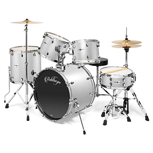 5-Piece Full Size Adult Drum Set with Remo Heads & Premium Brass Cymbals - Silver X508337