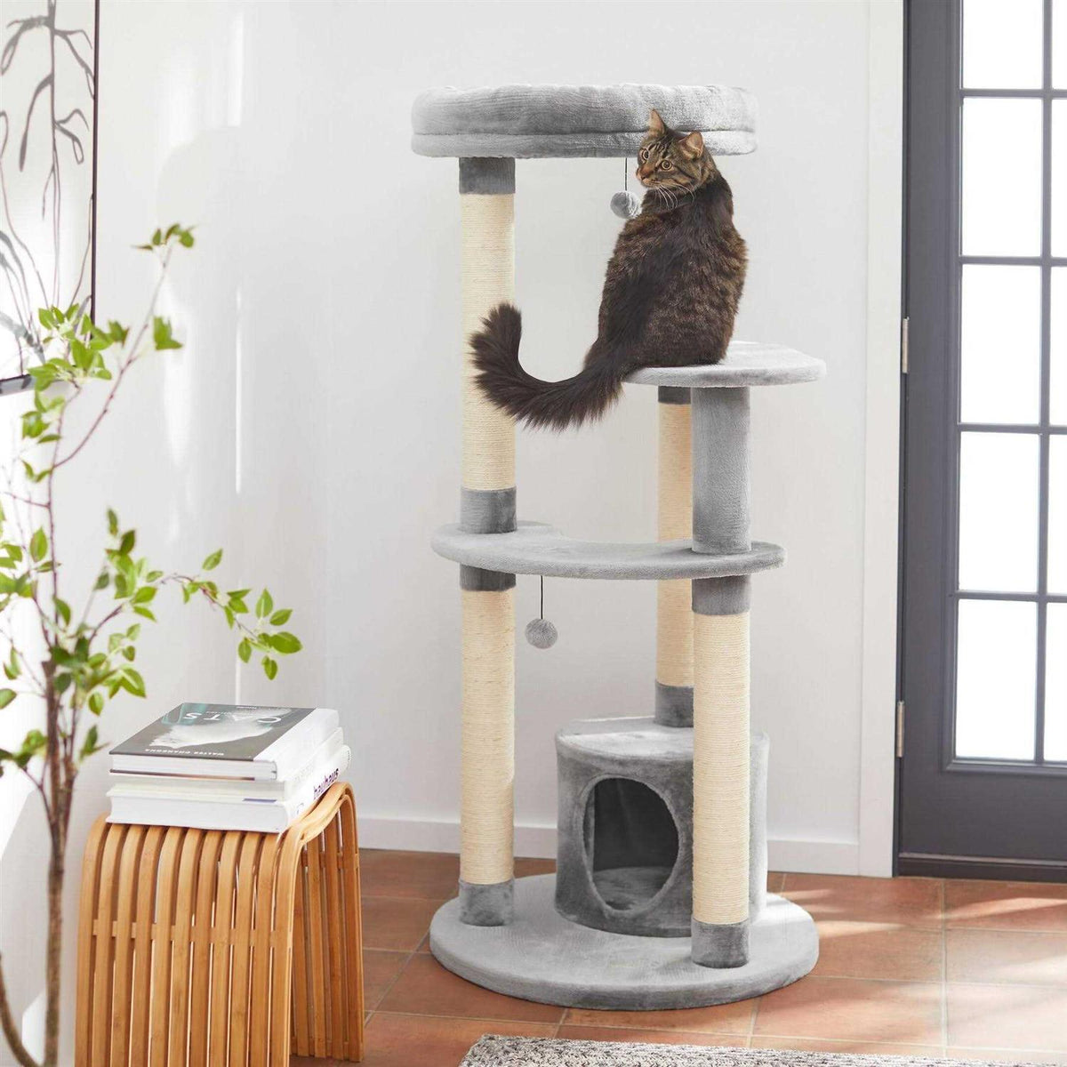 59.5-in Faux Fur Cat Tree Condo W8542