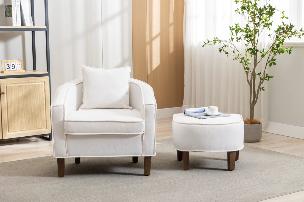 Beige Linen Upholstered Accent Chair with Ottoman R922