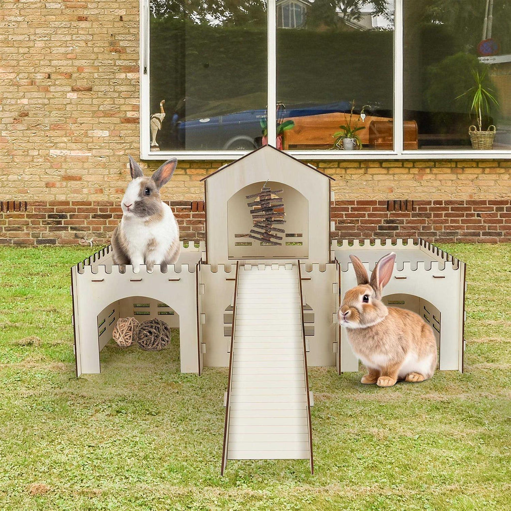 Large Wooden Rabbit Hideout with 3 Chew Toys & Staircase W9988