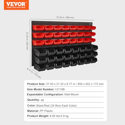 48-Bin Wall Mounted Storage Bins Parts Rack Organizer with Wall Panels Q913080