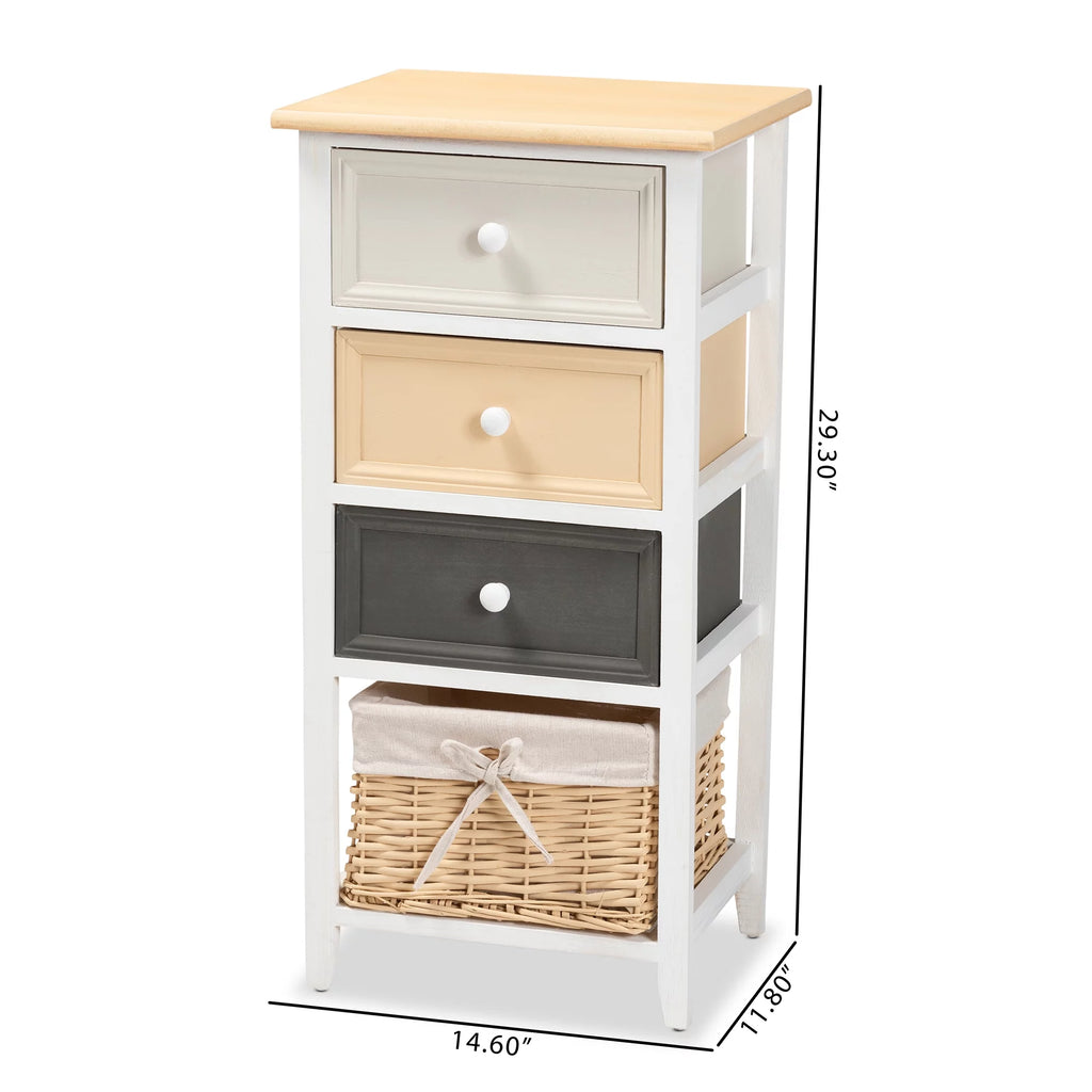 Multi-Colored Wood 3-Drawer Storage Unit with Basket E2142
