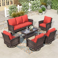 Beige 4 Piece Wicker Patio Furniture Set with Swivel Chairs A21867