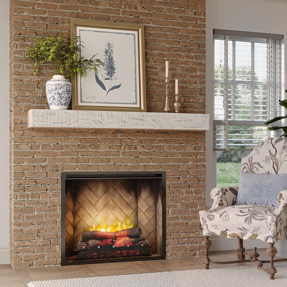 48" Whitewash Floating Wood Fireplace Mantel Shelf D961040