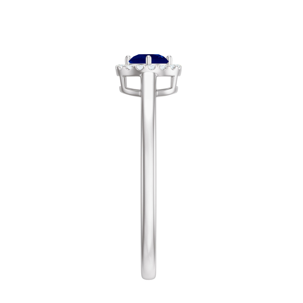 Blue Sapphire and Diamond Halo Engagement Ring, 925 Sterling Silver, US 4.00 N791