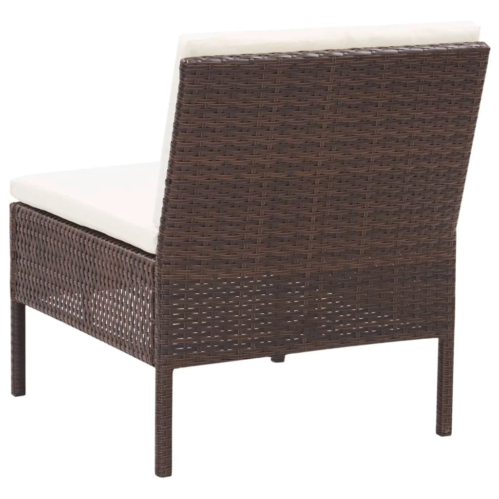 5 Piece Outdoor Conversation Set with White Cushion and Coffee Table Brown Poly Rattan E62126