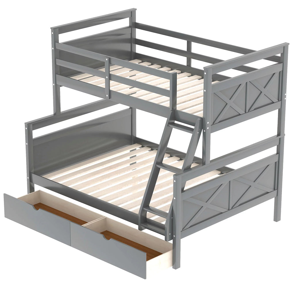 Gray Wood Convertible Bunk Bed with Drawers B140