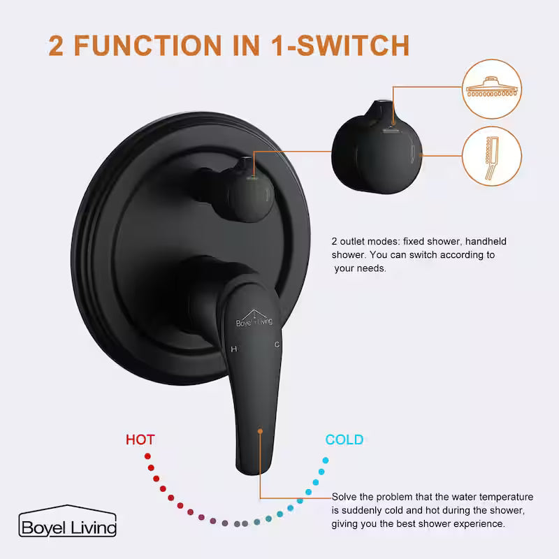 12 in. Wall Mount Dual Shower Heads with Valve in Matte Black W286347