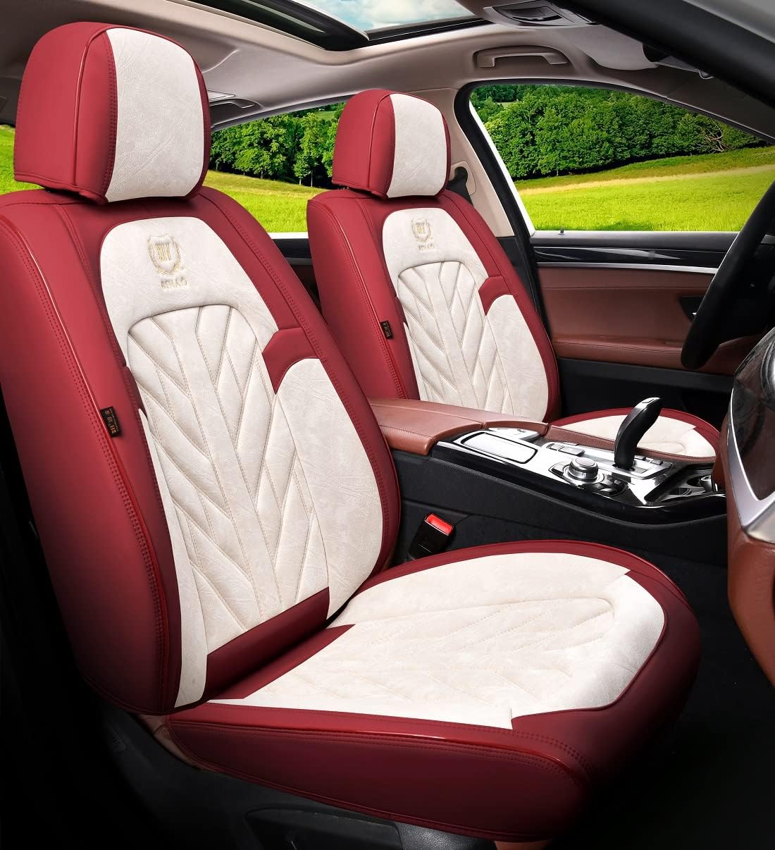 Pink-White Universal 5-Seater Full Set Car Seat Covers W241091