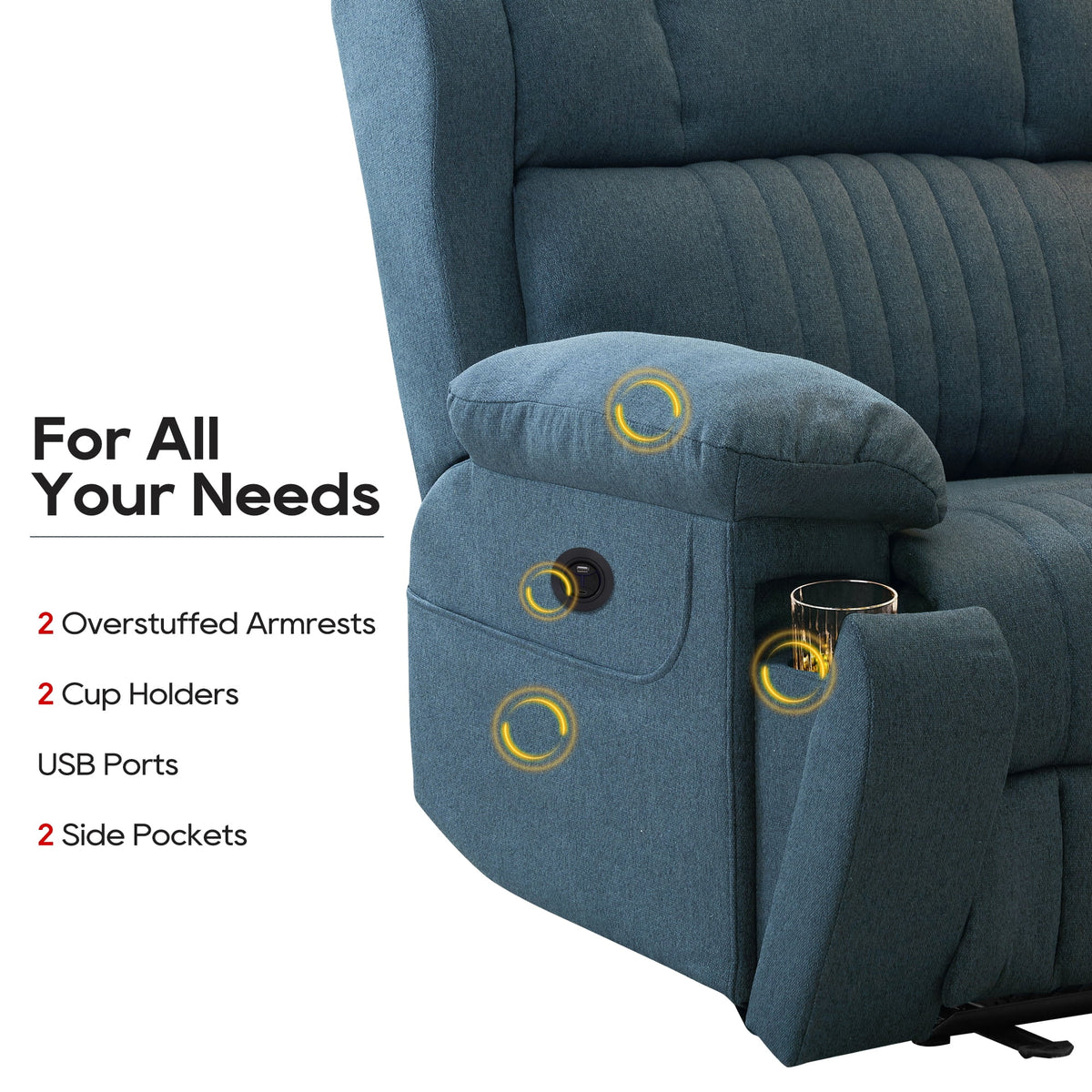 Blue Electric Power Recliner Chair with Heat and Massage Y200621
