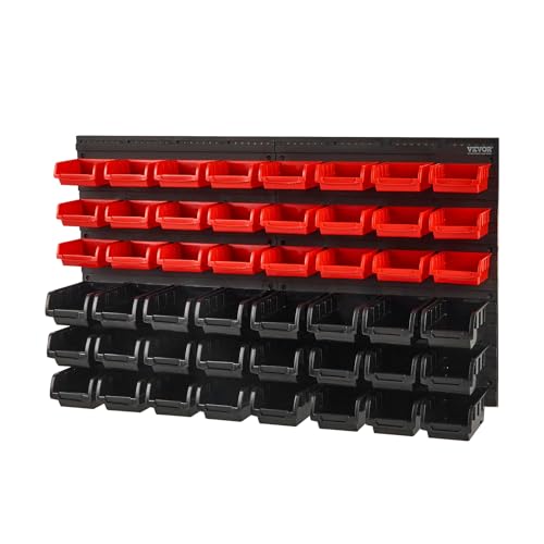48-Bin Wall Mounted Storage Bins Parts Rack Organizer with Wall Panels Q913080