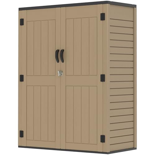 Brown Resin Vertical Outdoor Storage Shed, 59 Cubic Feet Z374