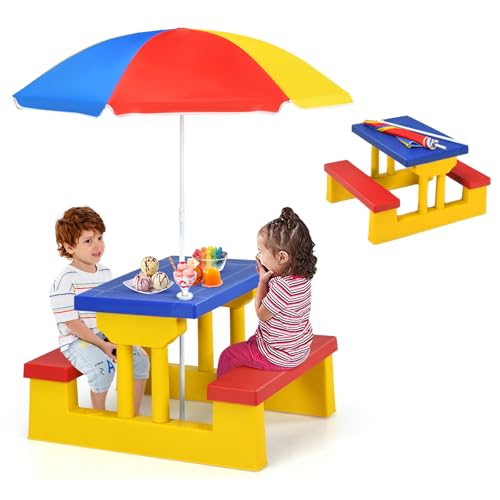 Kids Plastic Picnic Table with Umbrella Q81497