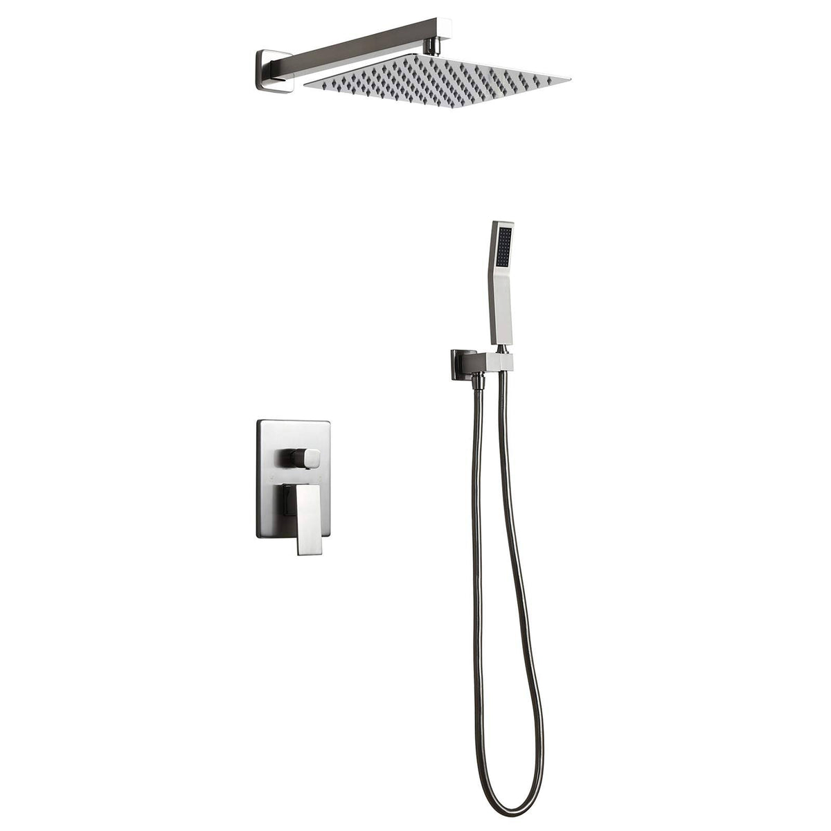 Brushed Nickel 10x22 Shower Set Rainfall Shower Head Handheld Spray C1577