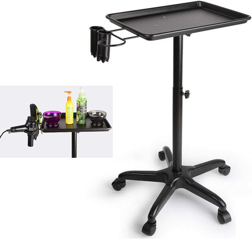 Black Height Adjustable Aluminum Salon Tray Cart U2079