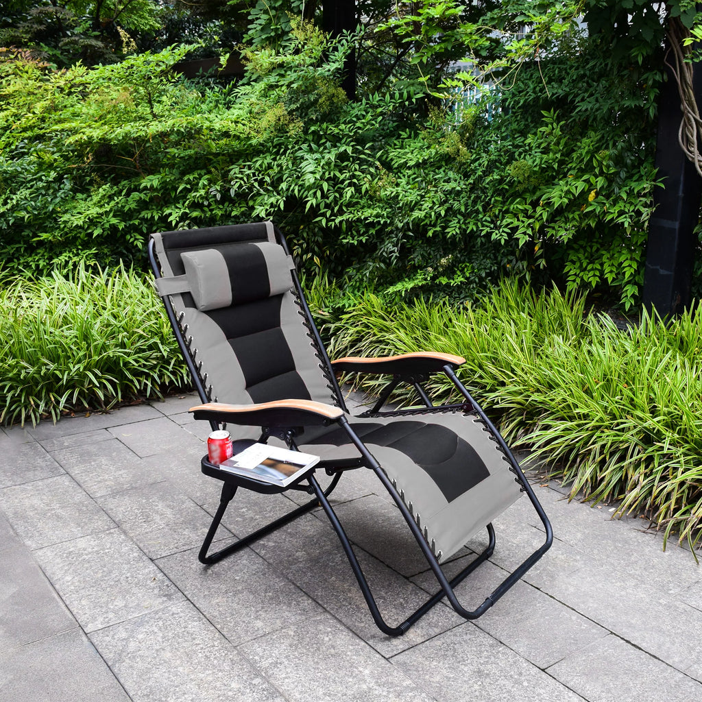 Gray Zero Gravity Padded Folding Chair with Cup Holder X55060