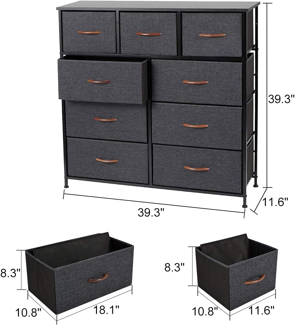 Grey 9 Drawer Dresser with Steel Frame and Wooden Top M524