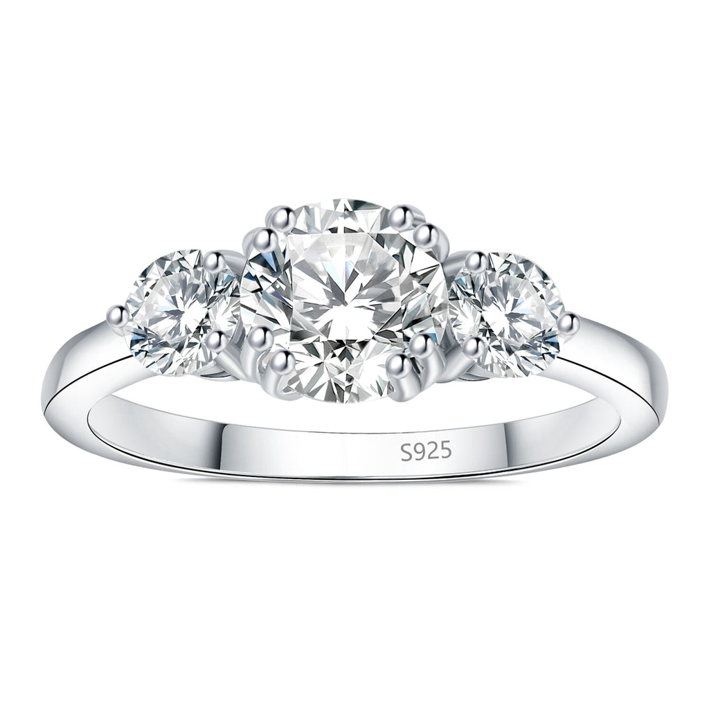 3 Stones 1ct Moissanite Engagement Ring, 925 Sterling Silver, Round Cut, Size 5-9 K255