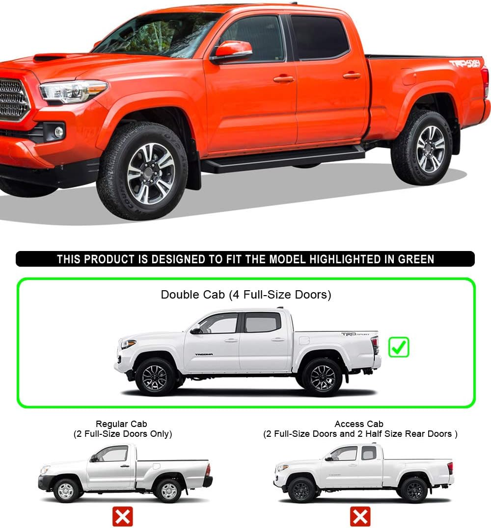 Black Running Boards for Toyota Tacoma Double Cab Crew Cab R68654