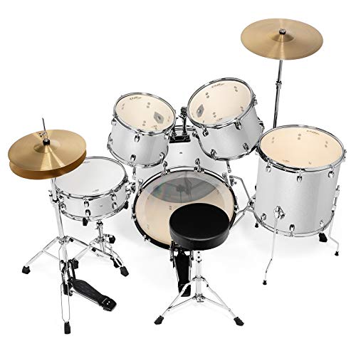5-Piece Full Size Adult Drum Set with Remo Heads & Premium Brass Cymbals - Silver X508337