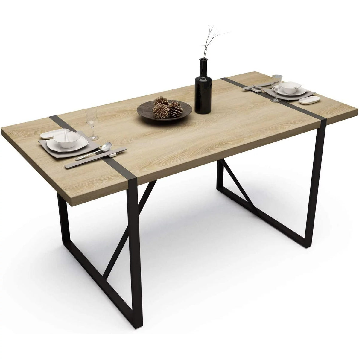 63 Inch Rectangular Wood and Metal Dining Table L797949