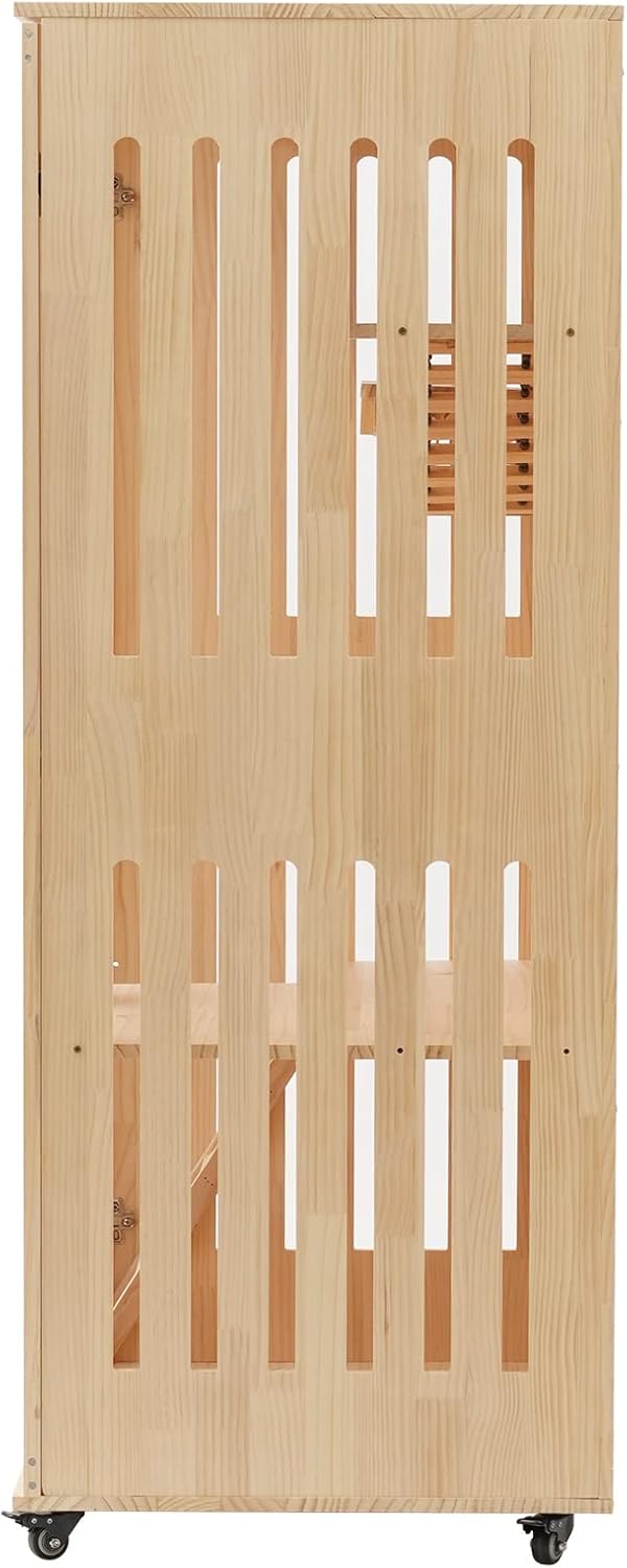 Large Wooden Cat Cage with LED Light & 4 Wheels (150CM) O95080