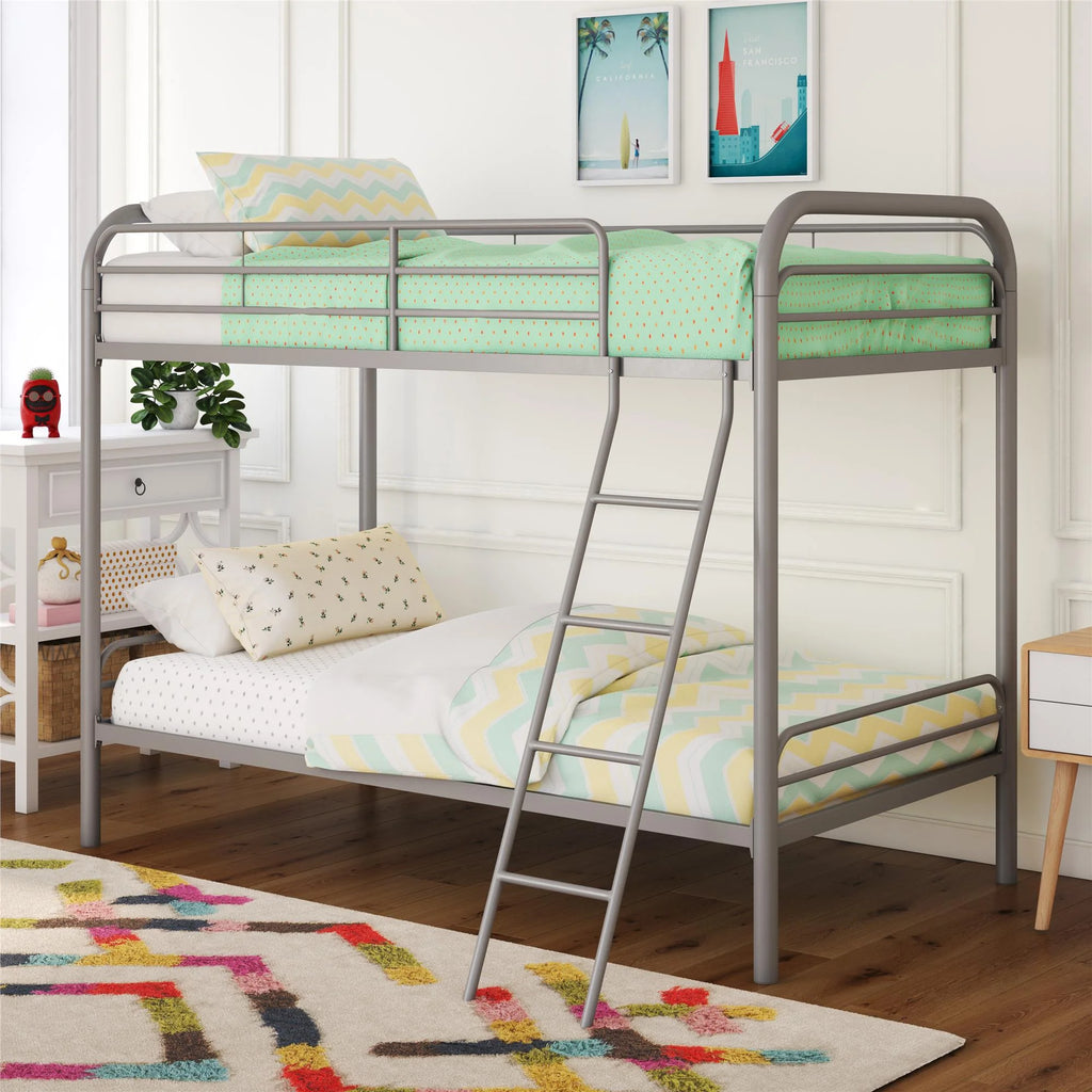 Twin over Twin Metal Bunk Bed with Ladder S6591