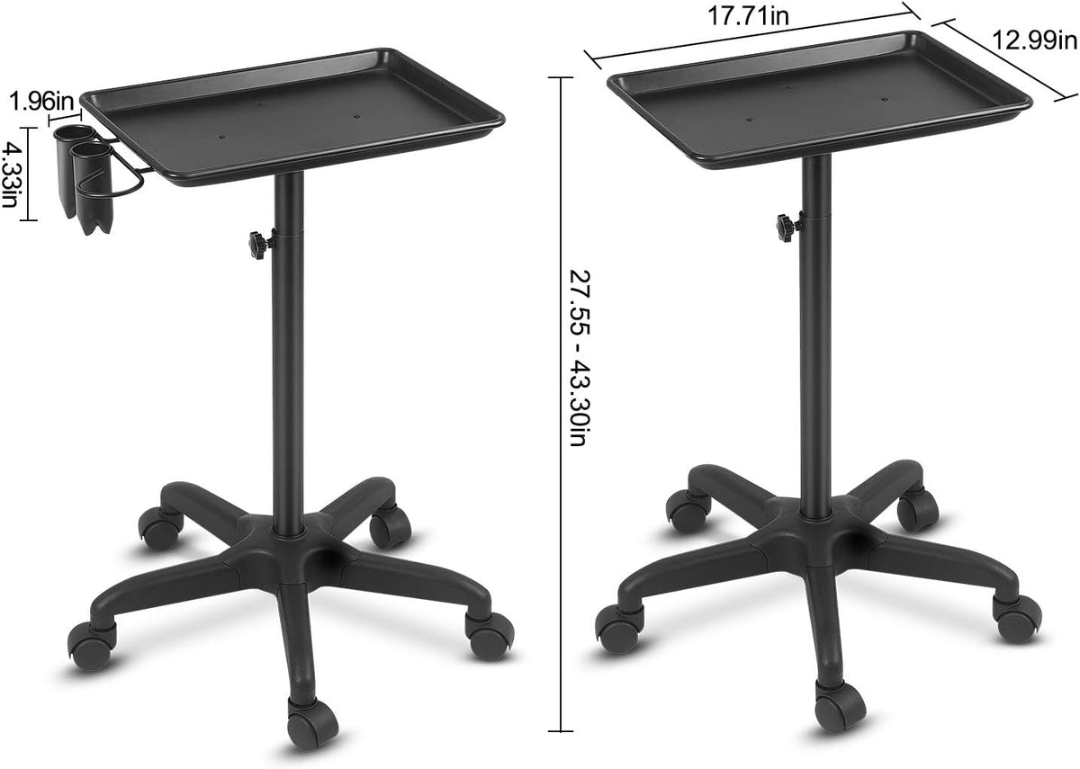 Black Height Adjustable Aluminum Salon Tray Cart U2079