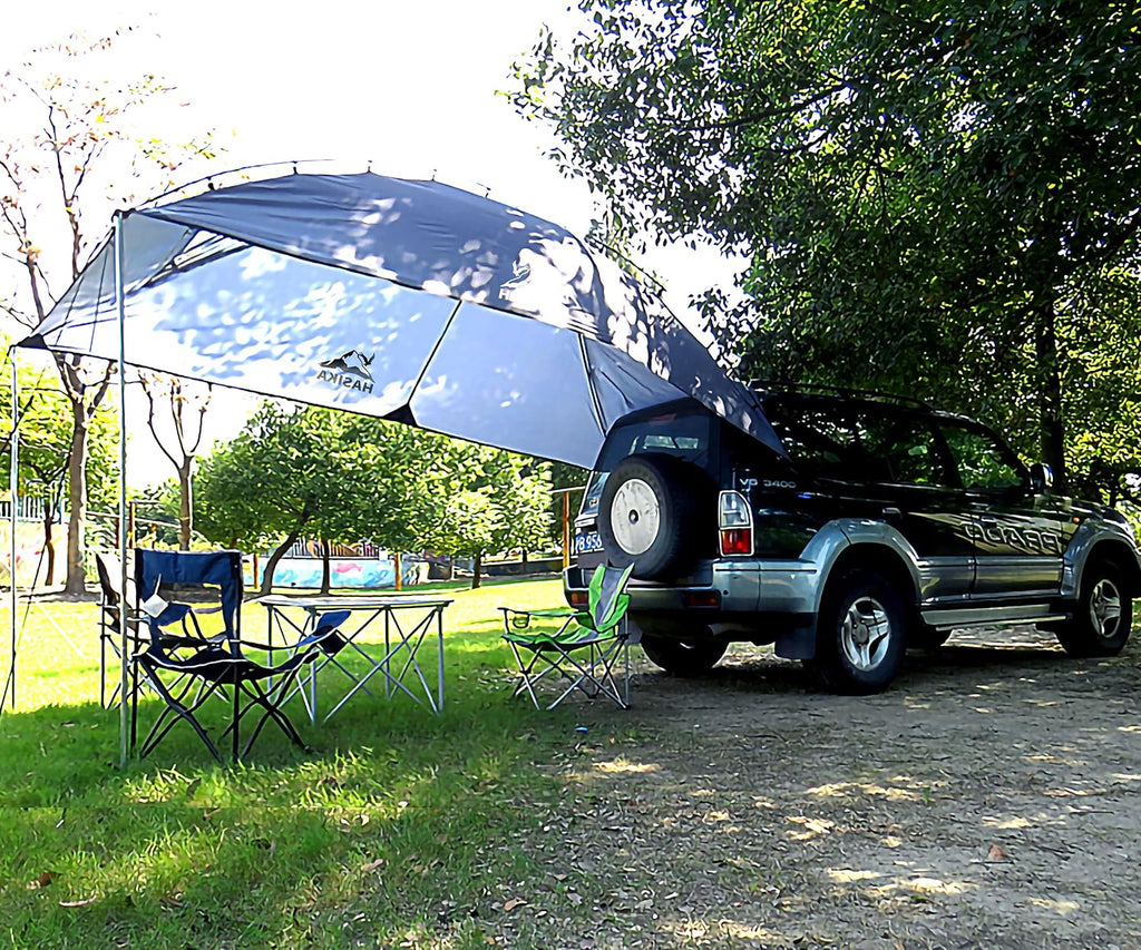 Teardrop Awning for SUV RVing, Car Camping, Trailer and Overlanding Light Weight Truck Canopy Durable Tear Resistant Tarp with 2 Sandbag C136250