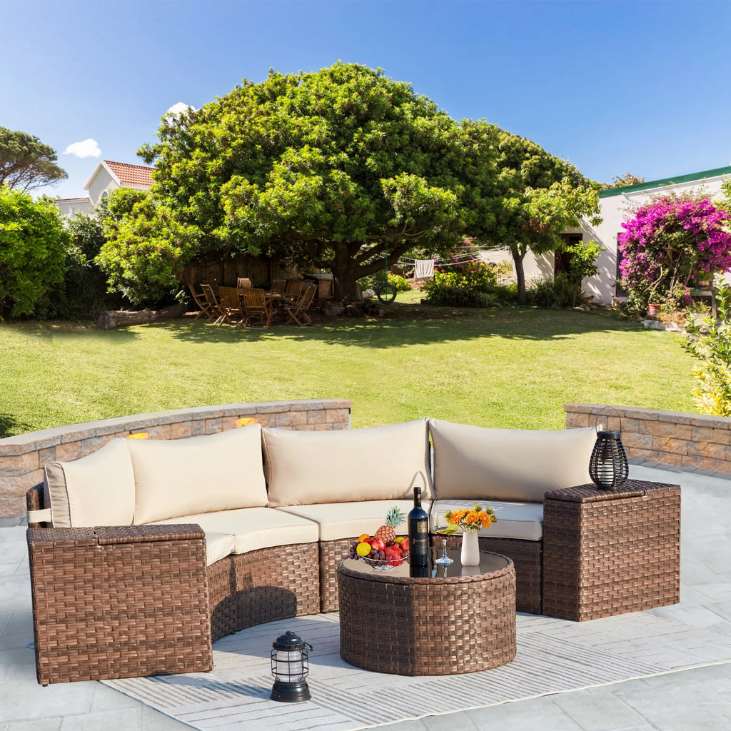 7 Piece Wicker Sectional Sofa and Glass Table Patio Set A3022