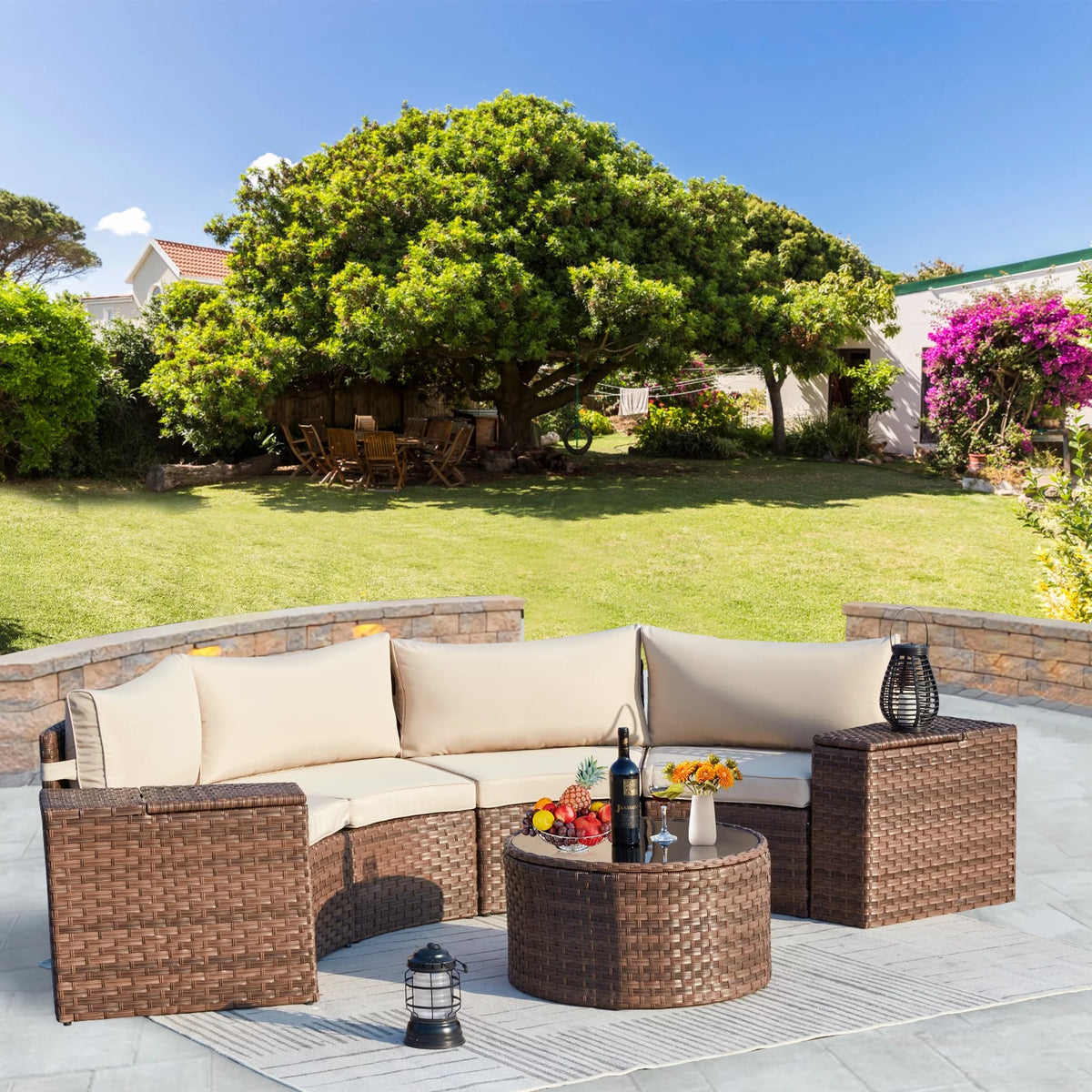 7 Piece Wicker Sectional Sofa and Glass Table Patio Set A3022