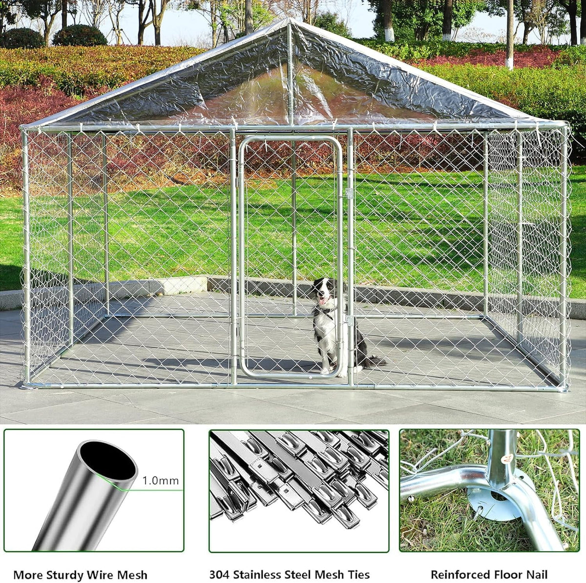 Large Outdoor Dog Kennel with Roof Heavy Duty W5881