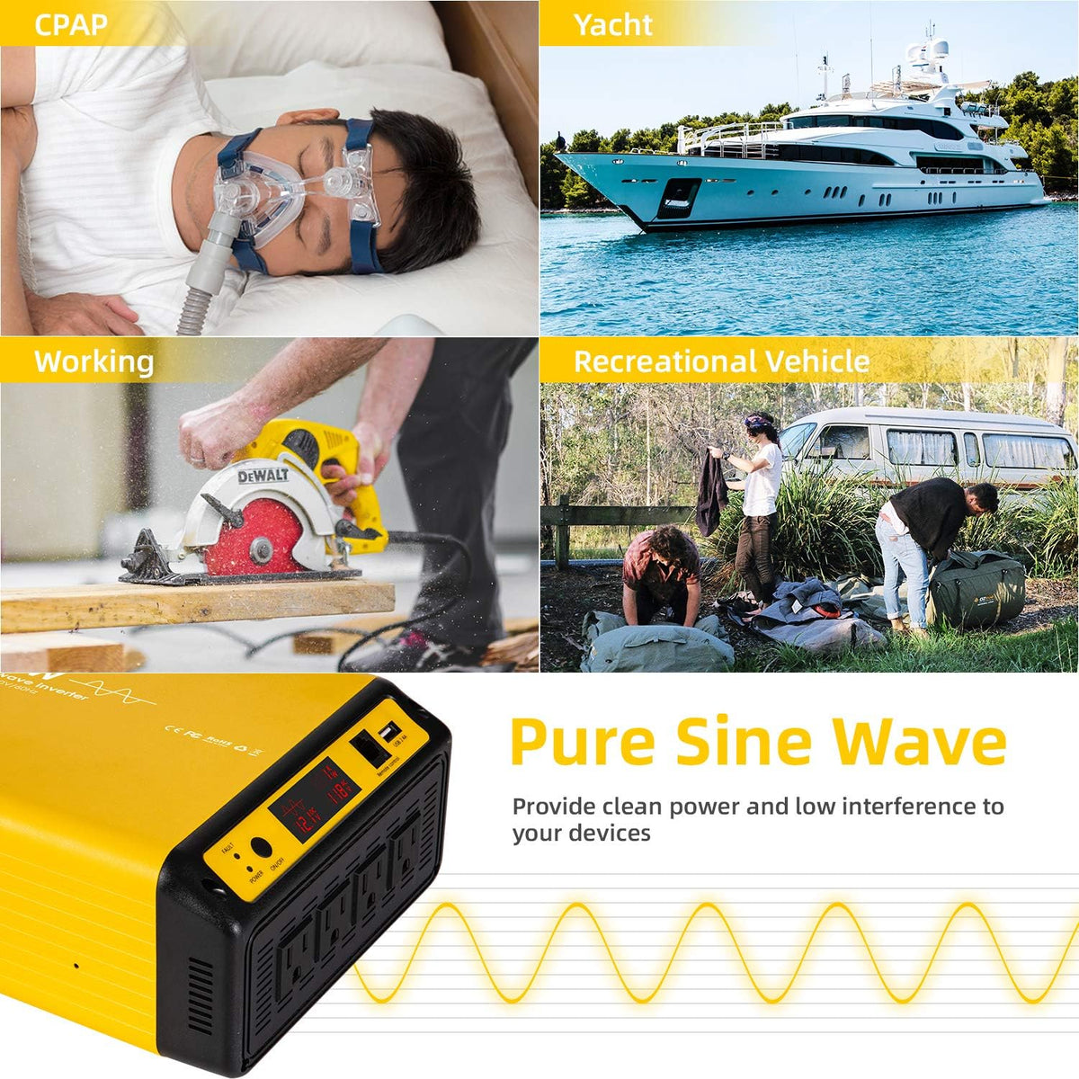 1200W Pure Sine Wave Inverter 12V to 110-120V H691