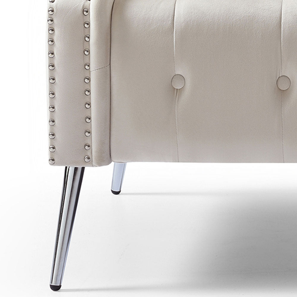 Beige Velvet Button Tufted Loveseat Sofa with Roll Armrest and Metal Legs Z8643