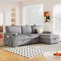 5 Seat Corduroy Fabric Sleeper Sectional Sofa with Storage Ottomans O110663