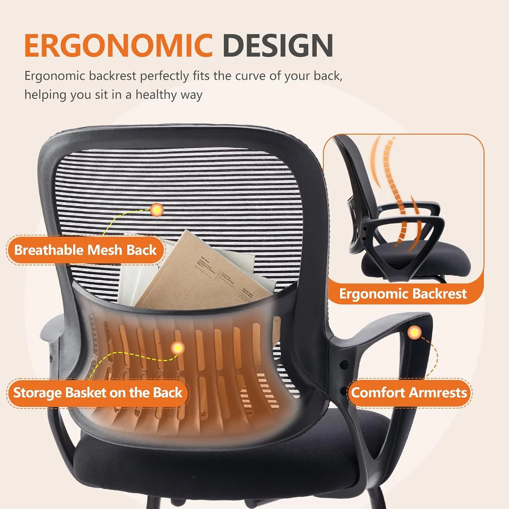 Black Mesh Ergonomic Computer Desk Chair Set of 2 D3752
