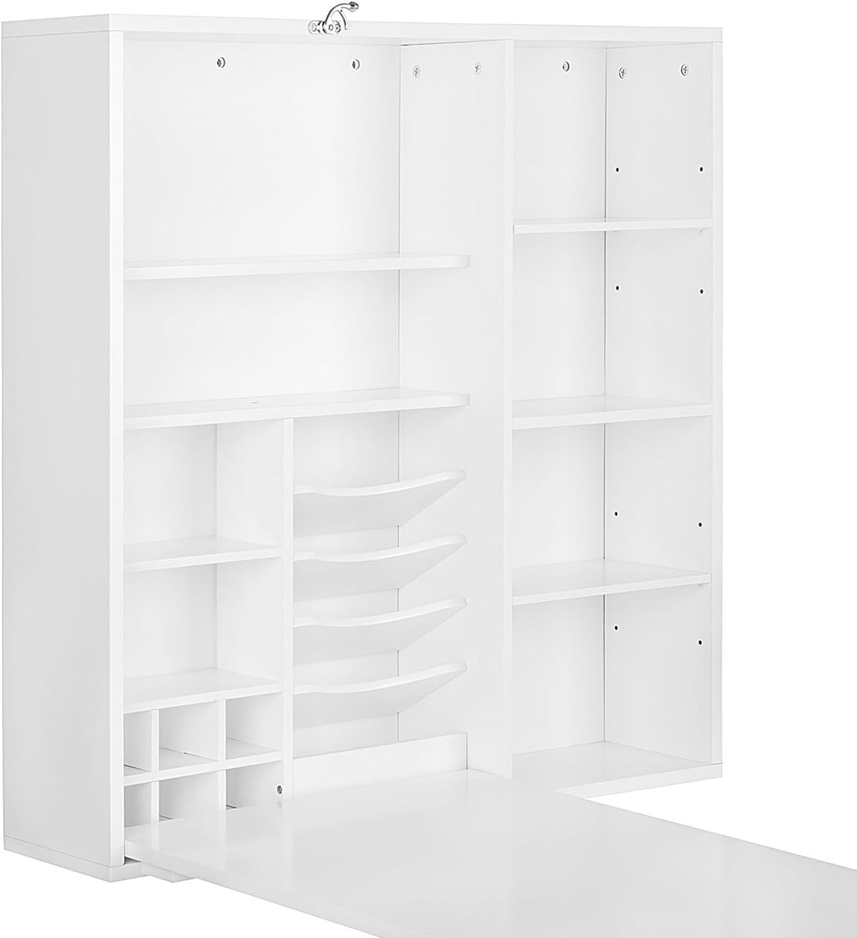 White Fold-Out Convertible Desk with Storage Cabinet and Shelves G8063