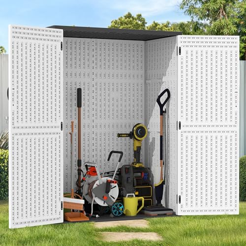 Brown Resin Vertical Outdoor Storage Shed, 59 Cubic Feet Z374