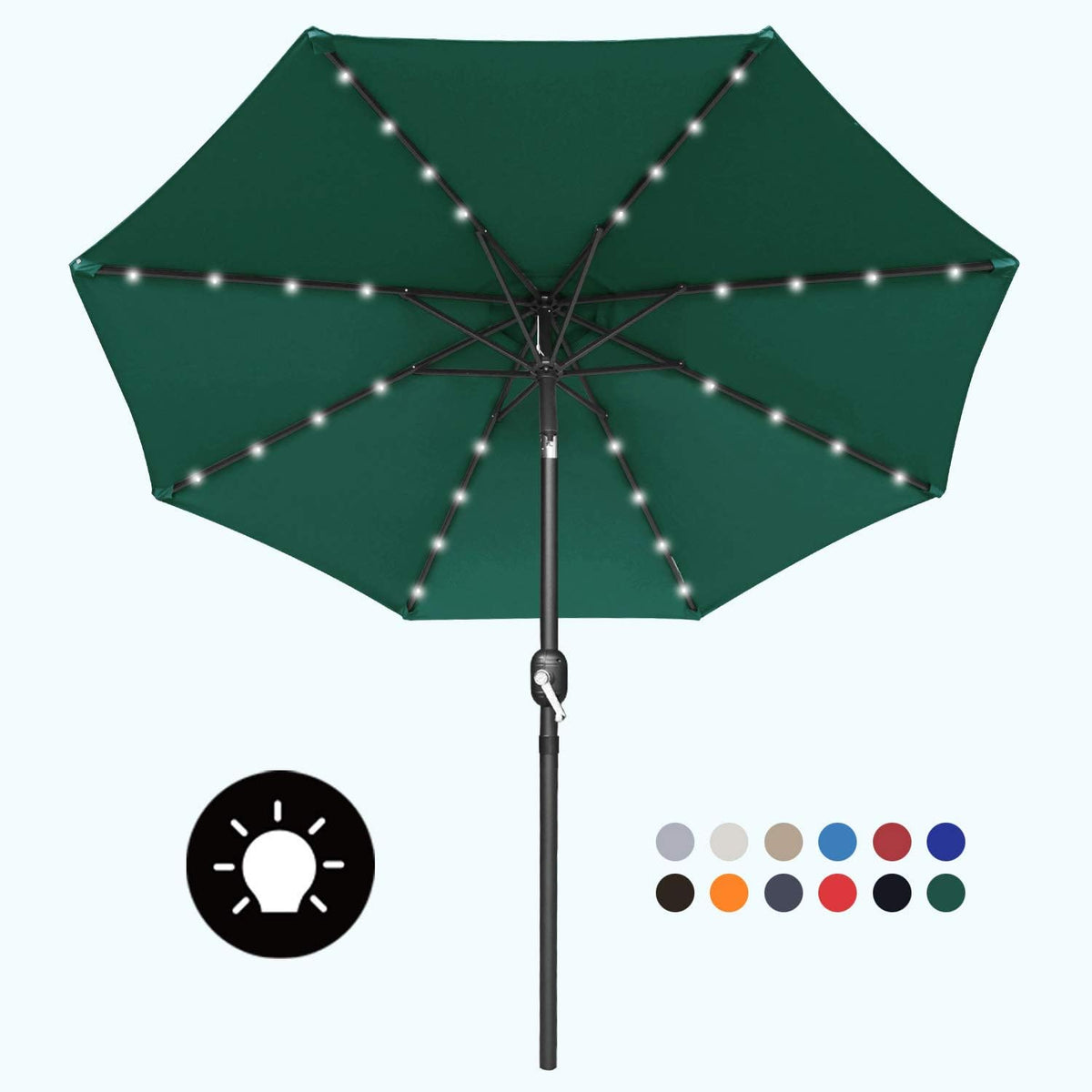 7.5ft Khaki Patio Umbrella with 32 Solar LED Lights O72934