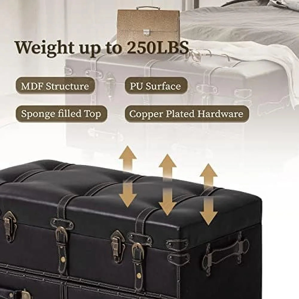 Vintage Upholstered Faux Leather Ottoman Bench L829