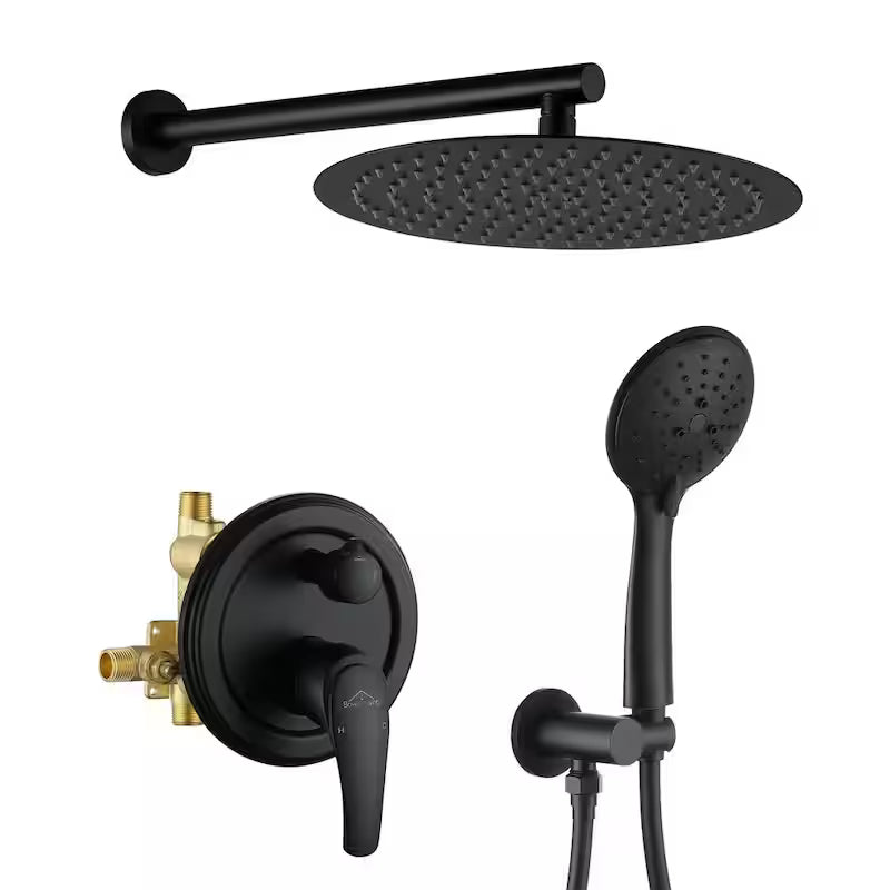 12 in. Wall Mount Dual Shower Heads with Valve in Matte Black W286347