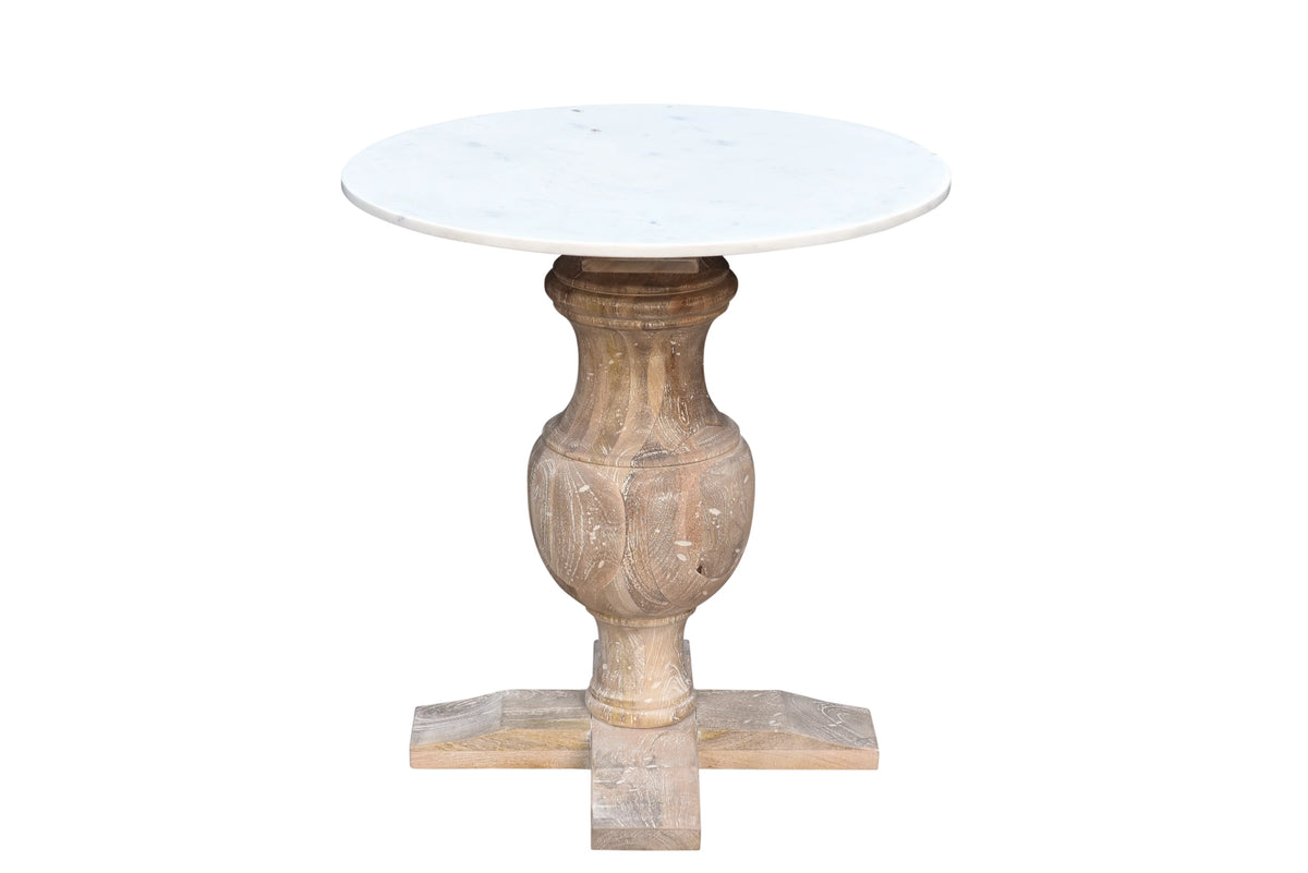 Handmade Marble and Solid Wood Pedestal End Table D8955